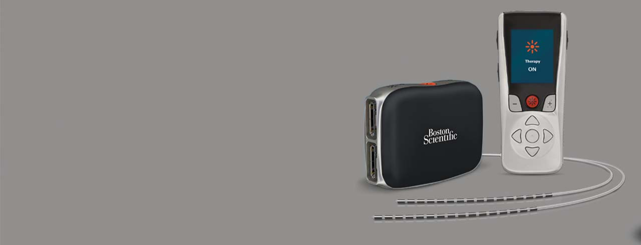 The components of the Boston Scientific Spinal Cord Stimulator (SCS) System.